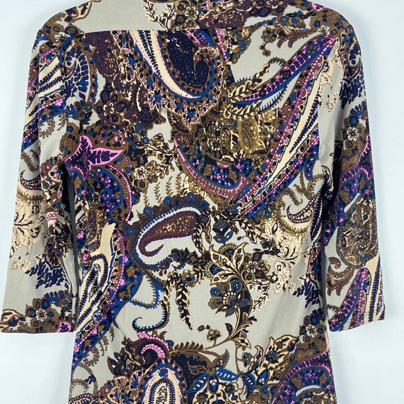 Grace Elements Top Blouse Size S Multicolor 3/4 Sleeve Paisley Polyester Spandex - Picture 6 of 9